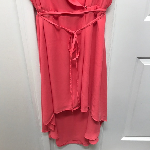 Chiffon High-Low Wrap Dress in Coral - Picture 4 of 8